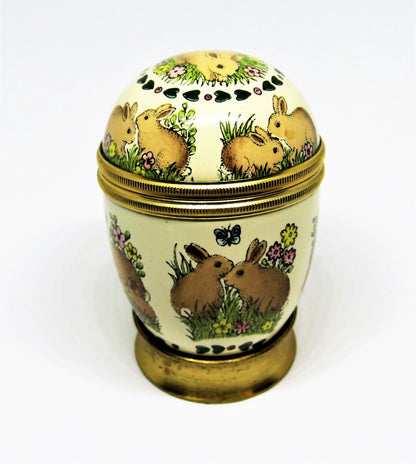 HALCYON DAYS ENAMEL BOX - VINTAGE EASTER BUNNY EGG & STAND - RABBITS & FLOWERS