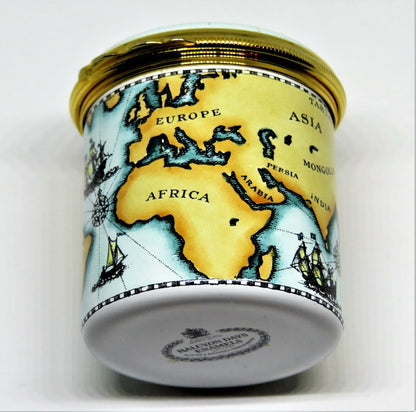 HALCYON DAYS ENAMEL BOX - ANTIQUE NAUTICAL MAP - MASTED SAILING SHIPS - COMPASS