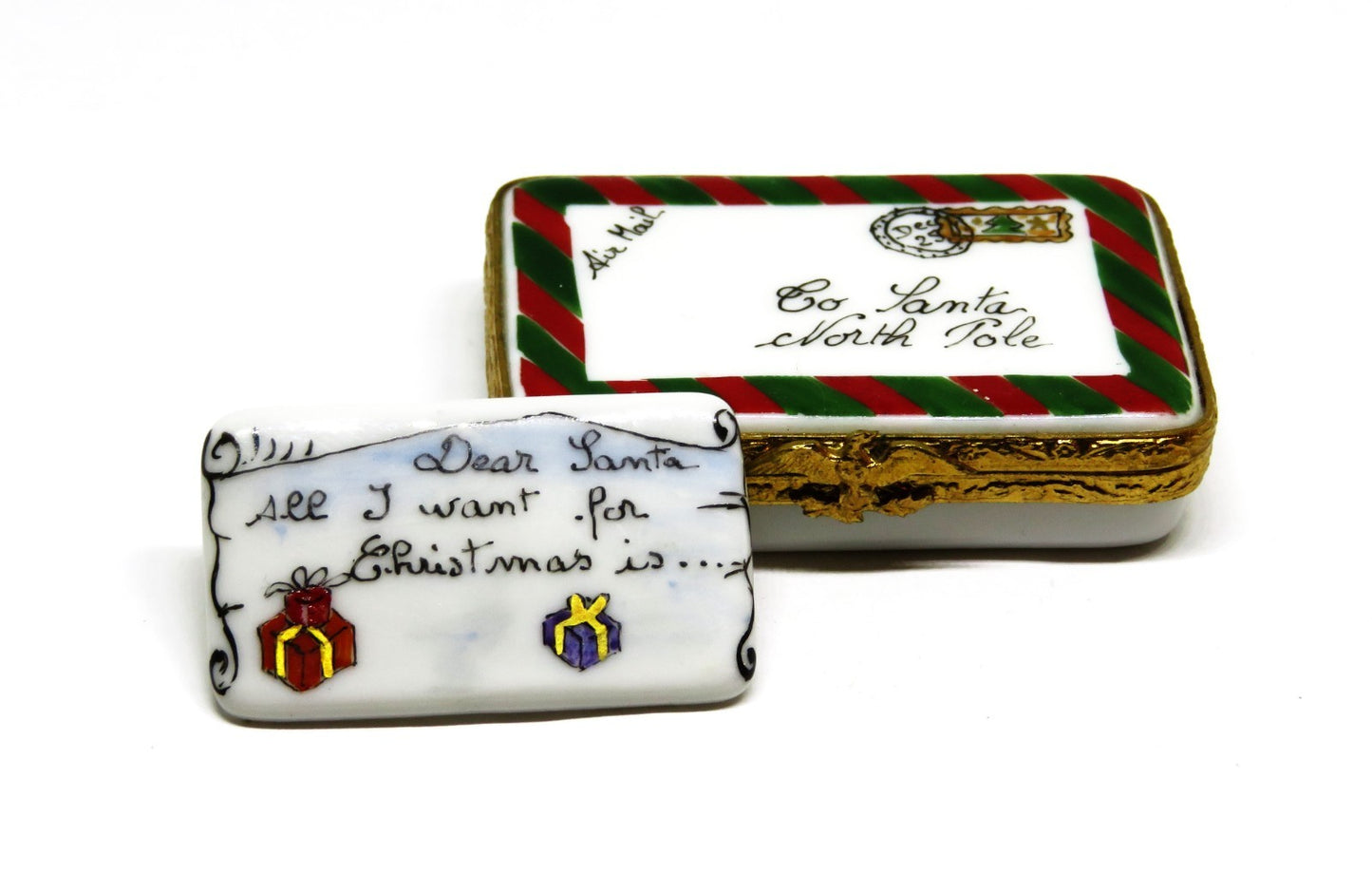LIMOGES FRANCE BOX - ARTORIA - STAMPED ENVELOPE & LETTER TO SANTA CLAUS - LE 450