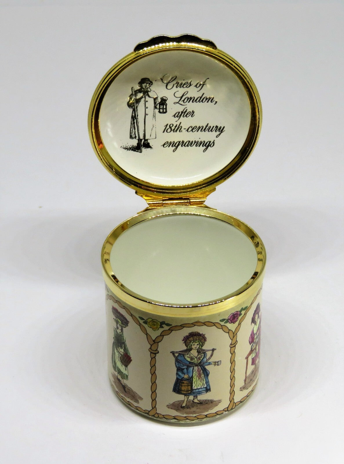 HALCYON DAYS ENAMEL BOX - "CRIES OF LONDON" - 18TH CENTURY STREET VENDORS
