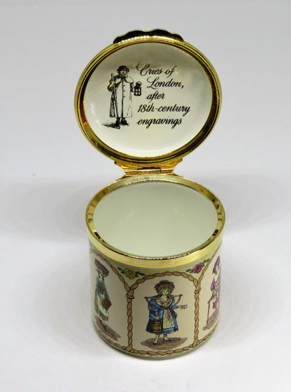 HALCYON DAYS ENAMEL BOX - "CRIES OF LONDON" - 18TH CENTURY STREET VENDORS