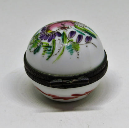 LIMOGES FRANCE BOX ~VIALARD~ SMALL BALL FLORAL ~ BOUQUET OF FLOWERS ~ PEINT MAIN