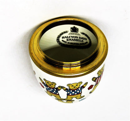 HALCYON DAYS ENAMEL BOX - EGG WITH TEDDY BEARS IN T-SHIRTS - FLOWERS