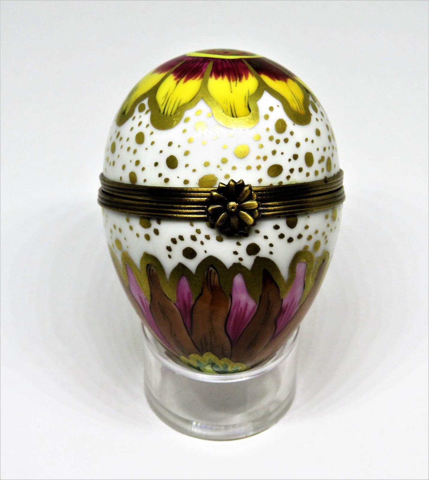 LIMOGES FRANCE BOX - COLORFUL FLORAL EGG - FLOWERS & LEAVES - WATERCOLORS