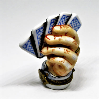 LIMOGES FRANCE BOX - ROCHARD  - SLEIGHT OF HAND - MALE HAND AND PLAYING CARDS