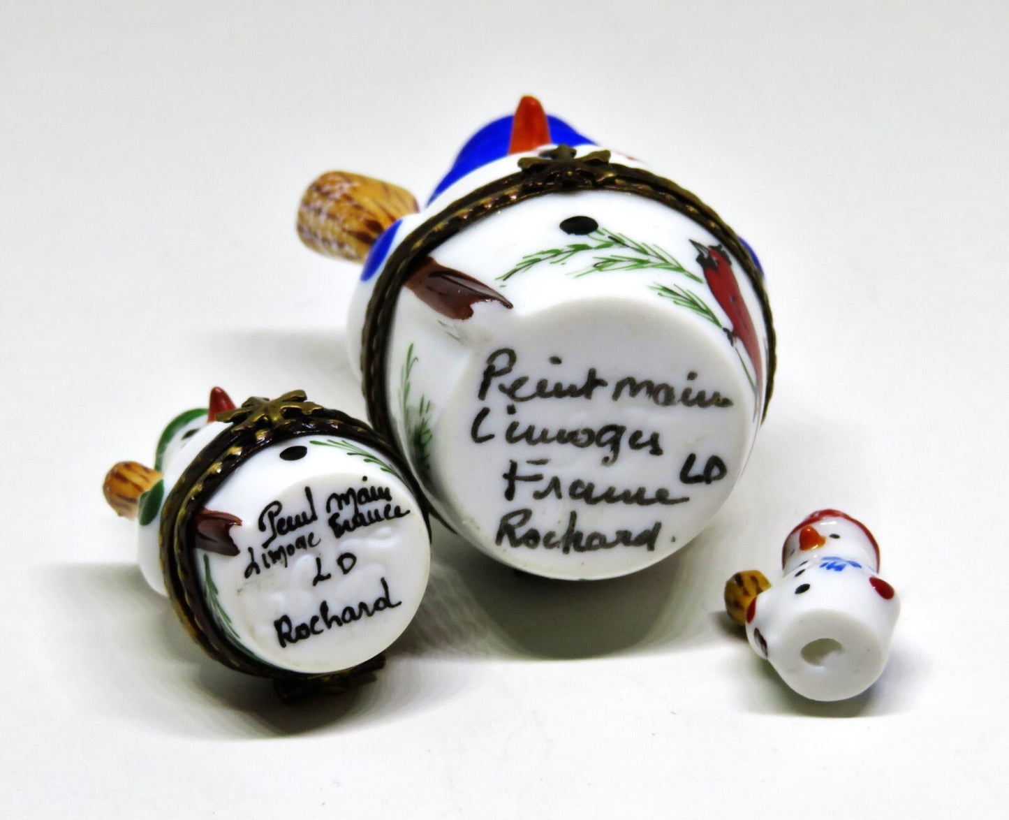 LIMOGES BOX - ROCHARD - CHRISTMAS - NESTING SNOWMAN SET - 2 BOXES - 3 PIECES