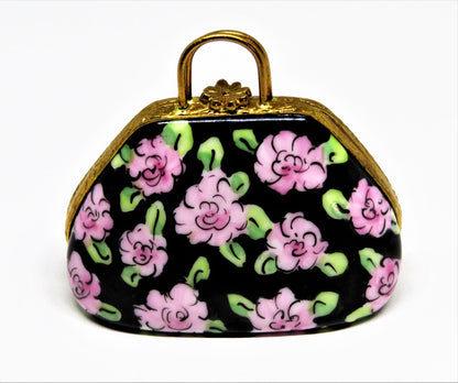 LIMOGES FRANCE BOX -ARTORIA- MARY POPPINS FLOWERED CARPET BAG PURSE - LE -DISNEY