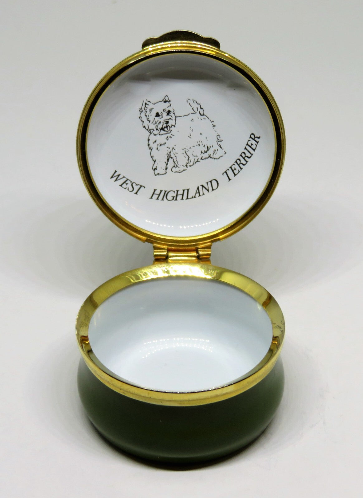 CRUMMLES ENGLISH ENAMEL BOX - VINTAGE - WEST HIGHLAND TERRIER PUPPY - DOG
