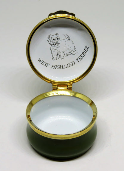 CRUMMLES ENGLISH ENAMEL BOX - VINTAGE - WEST HIGHLAND TERRIER PUPPY - DOG