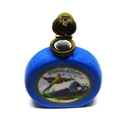 LIMOGES FRANCE BOX - VIALARD - BLUE PERFUME BOTTLE & BIRD - "VIVE LA LIBERTÉ"