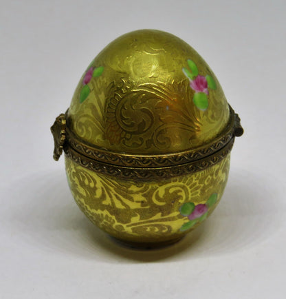 LIMOGES FRANCE BOX -DUMONT- VINTAGE GOLD INCRUSTATION EGG & PINK ROSES - FLOWERS