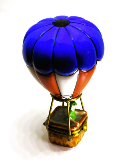LIMOGES FRANCE BOX- 2 PIECE ATTACHED HOT AIR BALLOON - WICKER BASKET - PASSENGER