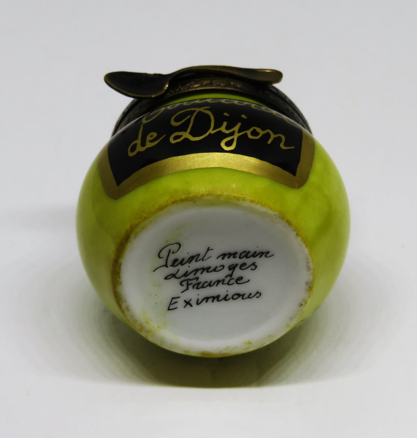 LIMOGES FRANCE BOX ~ EXIMIOUS ~ JAR OF DIJON FRENCH MUSTARD & SPOON ~ PEINT MAIN