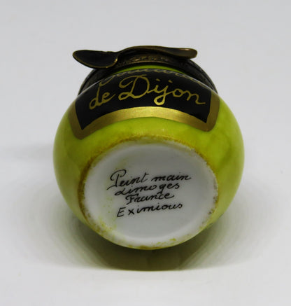 LIMOGES FRANCE BOX ~ EXIMIOUS ~ JAR OF DIJON FRENCH MUSTARD & SPOON ~ PEINT MAIN