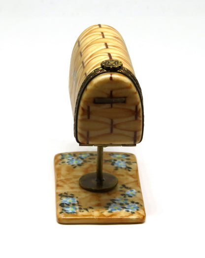 LIMOGES MAIL BOX & STAND & FLOWERS ~ NEWSPAPER & PARIS POSTCARD ~ PEINT MAIN