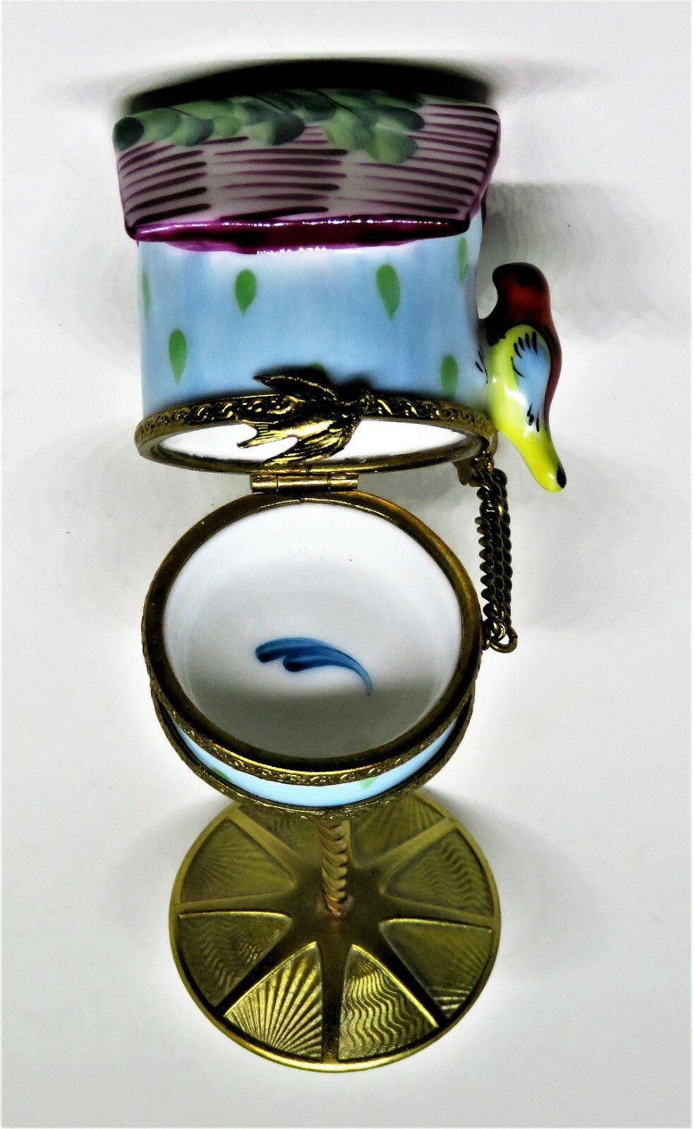 LIMOGES FRANCE BOX- LIMOGES IMPORTS - BIRD HOUSE & METAL STAND - ACORNS & LEAVES