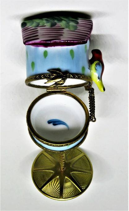 LIMOGES FRANCE BOX- LIMOGES IMPORTS - BIRD HOUSE & METAL STAND - ACORNS & LEAVES