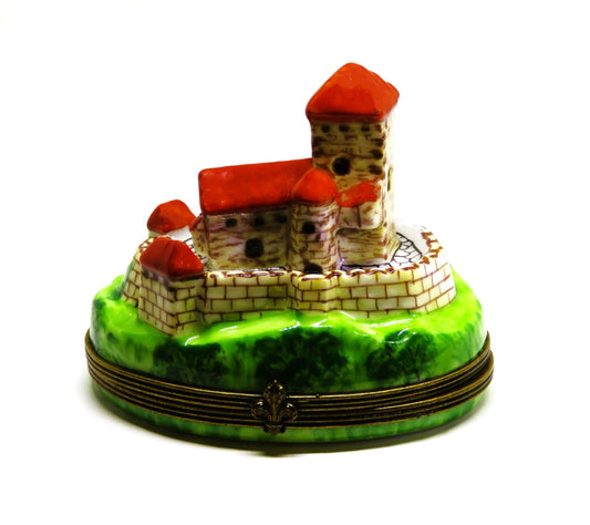 LIMOGES FRANCE BOX- PIERRE ARQUIE - CASTLE - FRENCH CHATEAU - FLEUR-DE-LIS CLASP