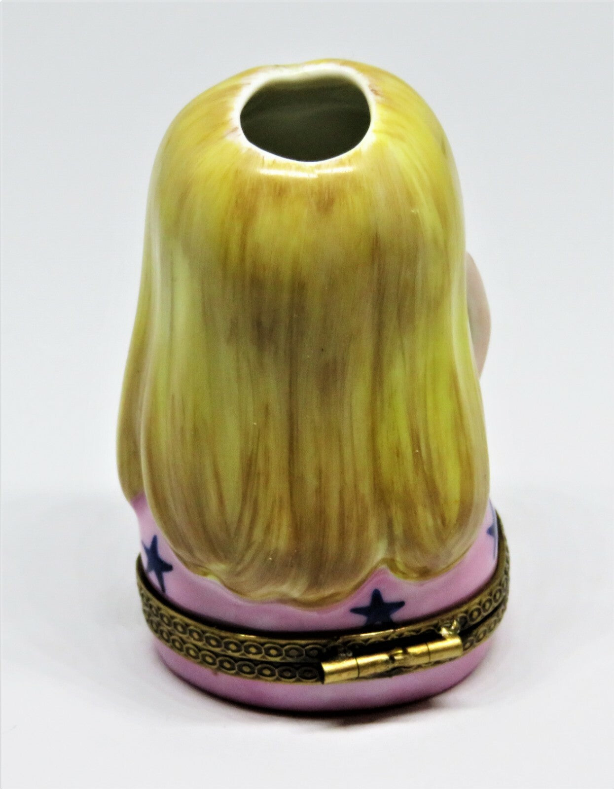 LIMOGES FRANCE BOX - CHANILLE - HIPPIE LADY HEAD VASE - TWO HAT PINS - LE - MIB