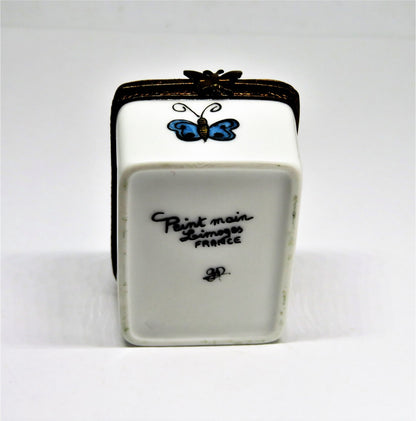 LIMOGES FRANCE BOX - BUTTERFLY & DRAGONFLY RECTANGLE - BUTTERFLY CLASP - INSECTS