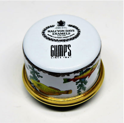 HALCYON DAYS ENAMEL BOX- "EAT, SLEEP, FISH" - FISHING - SEAWEED - GUMP'S - GUMPS