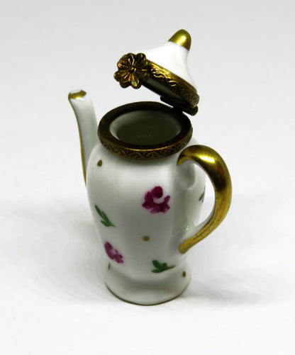 LIMOGES FRANCE BOX ~ FLORAL COFFEE POT ~ FLOWERS ~ RED ROSES ~ TEA POT ~ TEAPOT