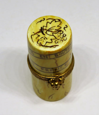 LIMOGES BOX- WINE CORK - VINES OF GRAPES & LEAVES - "MIS EN BOUTEILLE EN FRANCE"