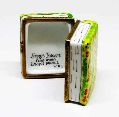 LIMOGES FRANCE BOX -LIMOGES IMPORTS- GARDENING BOOK & TOOLS - FLOWERS - "JARDIN"