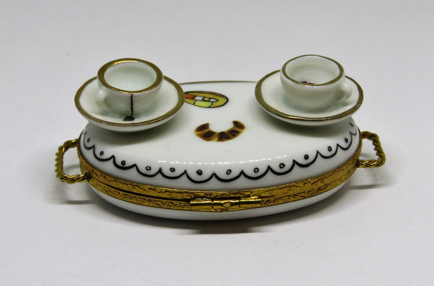 LIMOGES BOX- "HOTEL DE PARIS" BREAKFAST SERVING TRAY - CUPS & CHEESE & CROISSANT