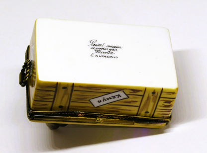 LIMOGES BOX - EXIMIOUS - AFRICAN SAFARI TRAVEL TRUNK - CAMERA & MAP & BINOCULARS