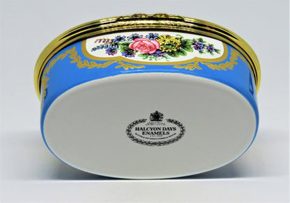 HALCYON DAYS ENGLISH ENAMEL BOX - FLORAL - SEVRES PORCELAIN PLAQUE 1780 - MIB
