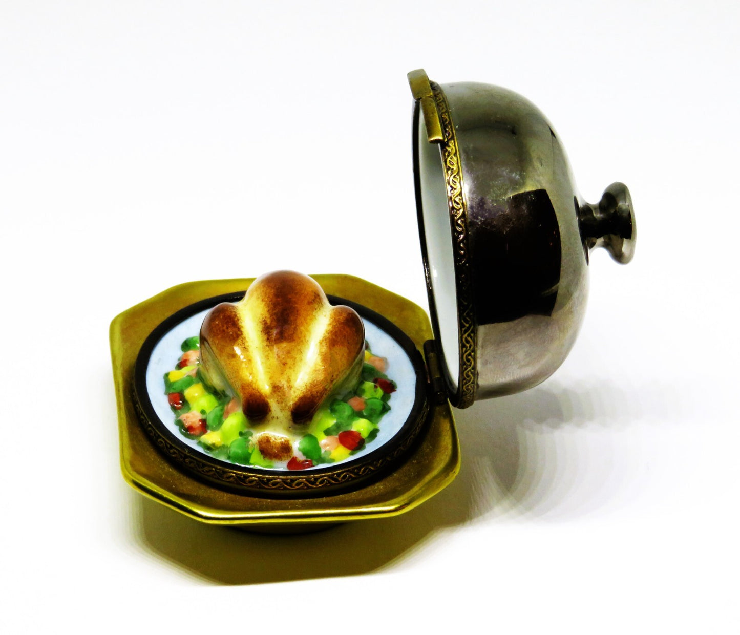 LIMOGES FRANCE BOX - THANKSGIVING - TURKEY ON A DOMED SERVING PLATTER & KNIFE
