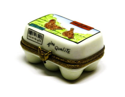 LIMOGES FRANCE BOX - LA CLAIRE - EGG CARTON & SIX ORGANIC EGGS - HENS - CHICKENS