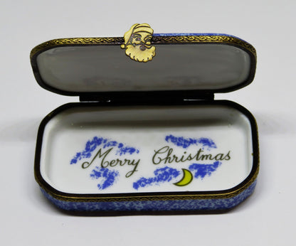 LIMOGES FRANCE BOX - OLD WORLD SANTA CLAUS & CRESCENT MOON - "MERRY CHRISTMAS"
