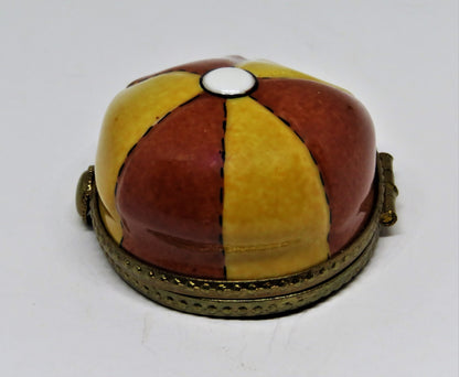 LIMOGES FRANCE BOX~ MAN'S  CAP ~ HAT ~ WALKING STICK & GLOVES INSIDE ~PEINT MAIN