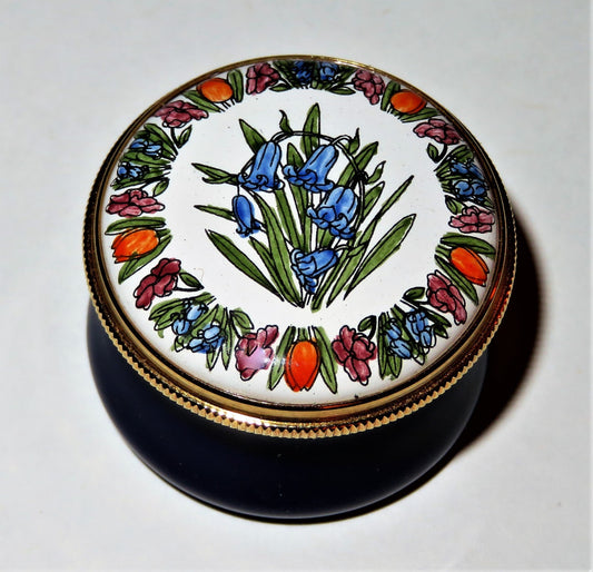 STAFFORDSHIRE ENGLISH ENAMEL BOX- BLUEBELL - FLOWER OF THE MONTH - APRIL - ROSES