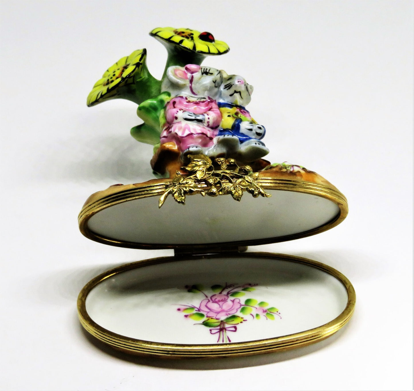 LIMOGES FRANCE BOX - MOUSE COUPLE & SUNFLOWERS - MICE IN LOVE - ANNVERSARY