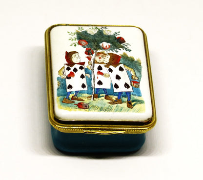 HALCYON DAYS ENAMEL BOX- ALICE IN WONDERLAND -PAINTING THE QUEEN'S ROSES RED- LE