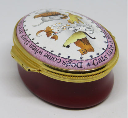 HALCYON DAYS ENAMEL BOX- "THE DIFFERENCE BETWEEN DOGS & CATS" - GUMP'S EXCLUSIVE