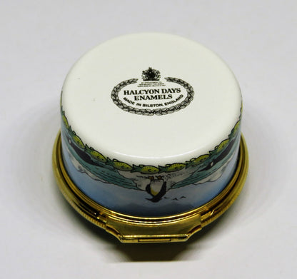HALCYON DAYS ENGLISH ENAMEL BOX - EMPEROR PENGUINS - BIRDS - FISH - ANTARCTICA