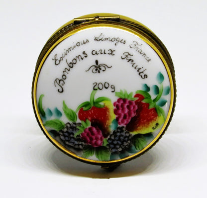 LIMOGES FRANCE BOX - EXIMIOUS - 'TIN' OF CANDY - FRUIT BONBONS - GRAPES CLASP