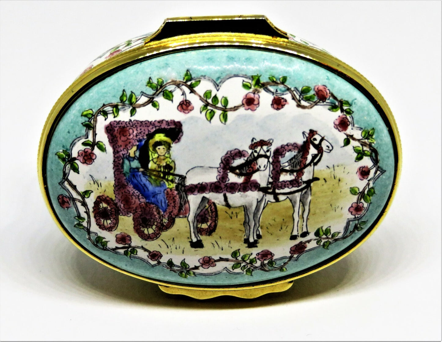 HALCYON DAYS ENAMEL BOX - FIRST TOURNAMENT OF ROSES PARADE - 1890 - PASADENA