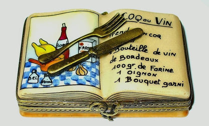 LIMOGES BOX- COOKBOOK & COQ AU VIN RECIPE - KNIFE & FORK - FRENCH CHEF - CHICKEN