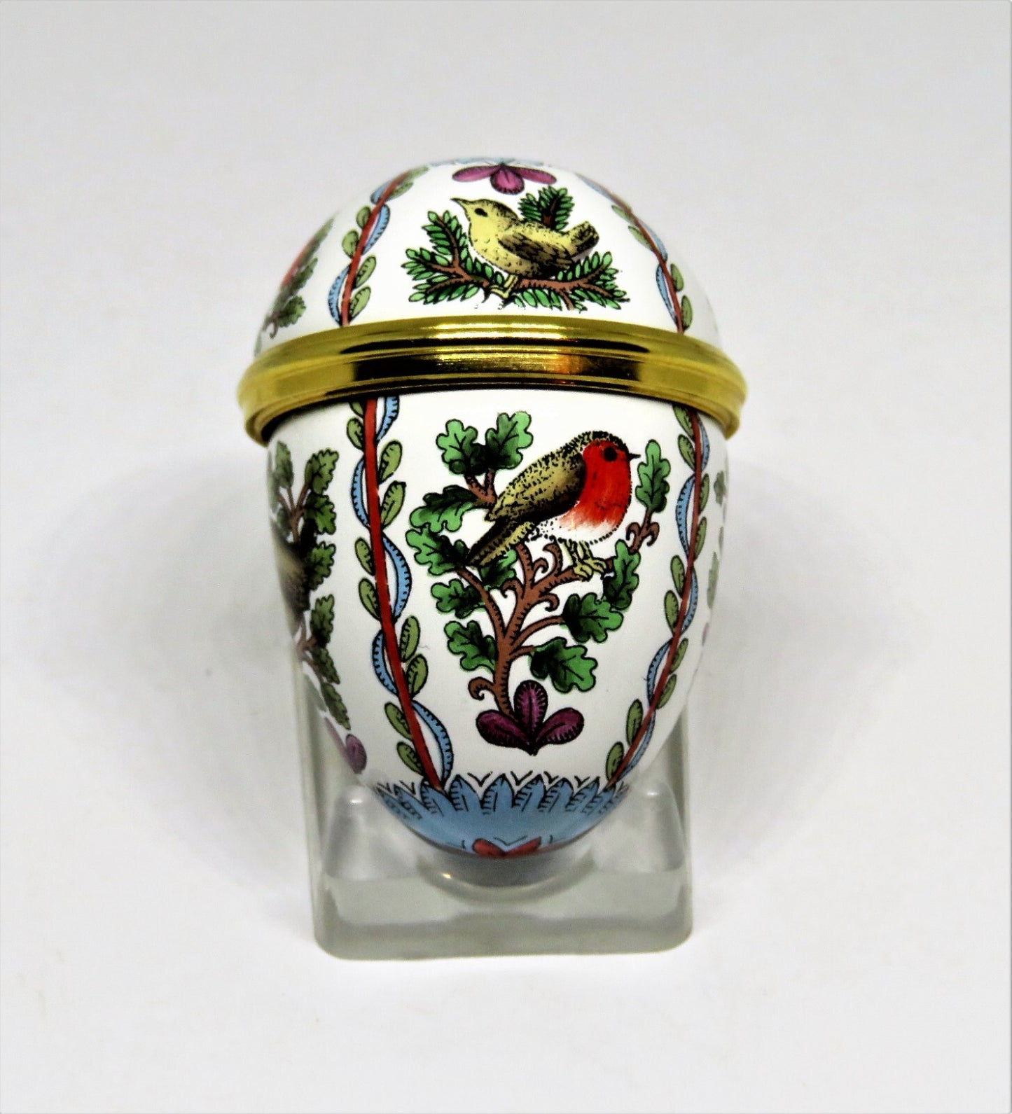 HALCYON DAYS ENAMEL BOX - EGG WITH ROBINS & SPARROWS - BIRDS - BUTTERFLY - MIB