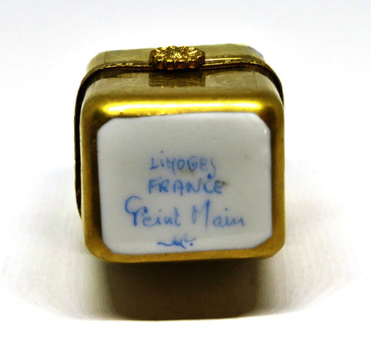 LIMOGES BOX - SMALL GOLD INCRUSTATION CHEST & PERFUME BOTTLE - FLOWERS - ROSES