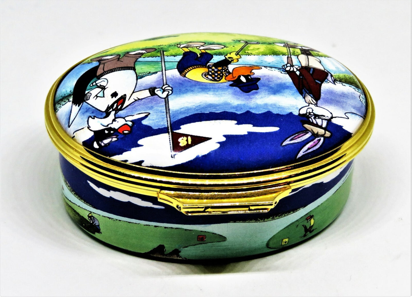 HALCYON DAYS ENAMEL BOX- LOONEY TUNES CARTOON CHARACTERS -WARNER BROTHERS- GOLF