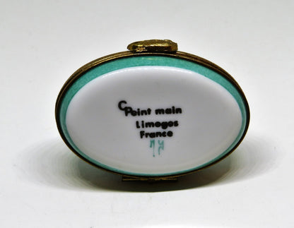 LIMOGES FRANCE BOX - TEAL FISHNET SWAN IN A POND - HEREND STYLE FISH NET