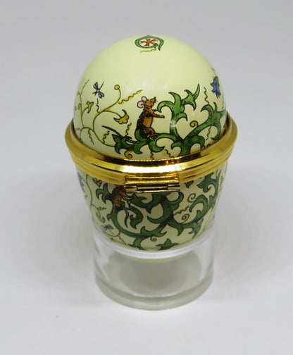 STAFFORDSHIRE ENGLISH ENAMEL BOX - VINTAGE EGG - MICE - BUTTERFLY - DRAGONFLY
