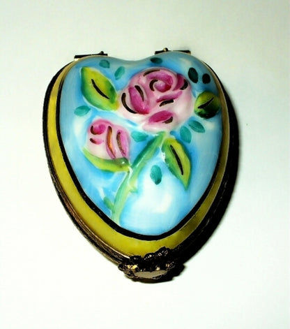 LIMOGES FRANCE BOX ~ FLORAL HEART ~ 3D FLOWERS ~ PINK ROSES ~ ANNIVERSARY
