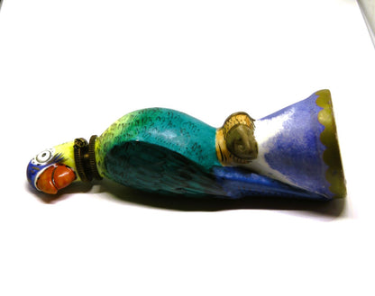 LIMOGES FRANCE BOX ~ LARGE VINTAGE PARROT ON A PERCH ~ PERFUME BOTTLE ~ BIRD